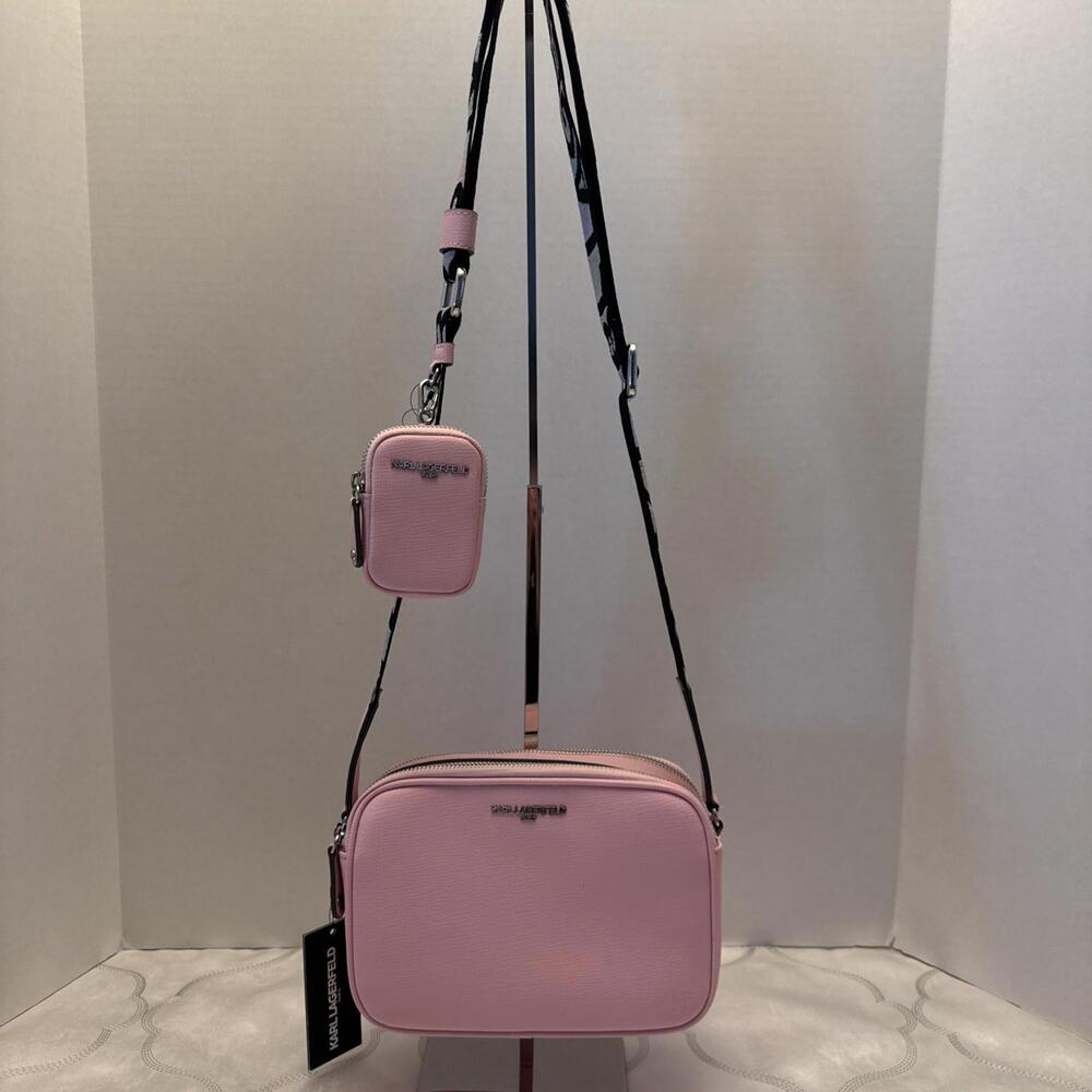 NWT KARL LAGERFELD PARIS MAYBELLE POWDER BLUSH CROSSBODY DOUBLE ZIP BAG